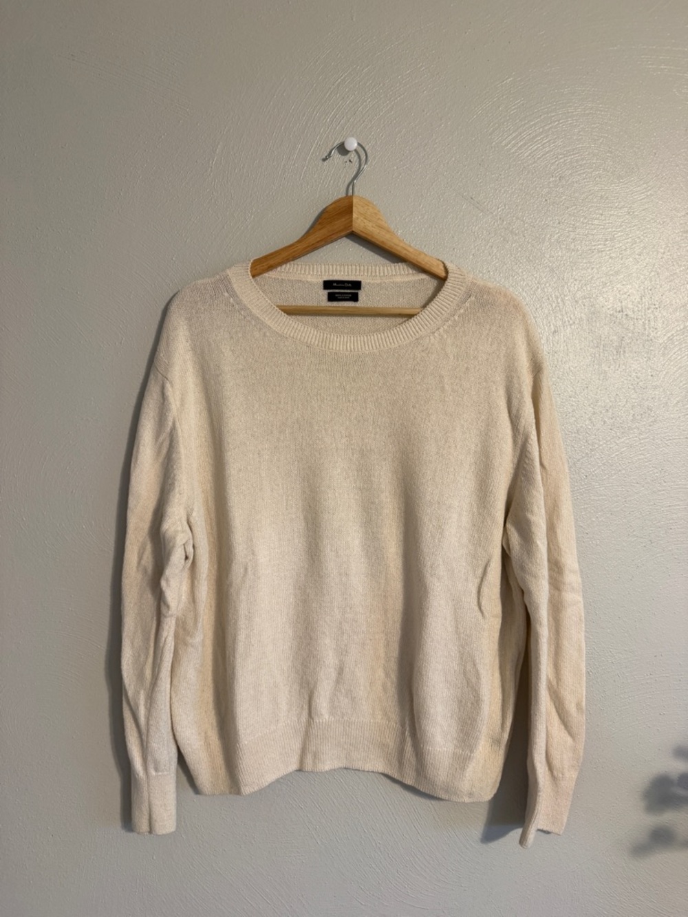 Massimo Dutti 100% Cotton Cream Crewneck Sweater